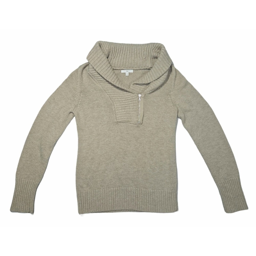 Gap Women's Medium Wool Blend Cowl Shawl Neck Asymmetric Knit Sweater Beige
